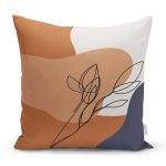- 8135 - Realhomes Pastel Zemin Üzerinde Onedraw Çizimli Yaprak Desenli Yastık Kırlent Kılıfı Realhomes