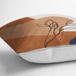 - 8135 - Realhomes Pastel Zemin Üzerinde Onedraw Çizimli Yaprak Desenli Yastık Kırlent Kılıfı Realhomes