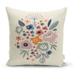- 8136 - Realhomes Pastel Zeminli Rengarenk Çiçek Desenli Dijital Baskılı Modern Yastık Kırlent Kılıfı Realhomes