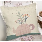 Pastel Zemin Üzerinde Yaprak Desenli Dijital Baskılı Modern Yastık Kırlent Kılıfı Realhomes