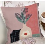 - 8139 - Realhomes Pastel Zemin Üzerinde Yaprak Desenli Dijital Baskılı Modern Yastık Kırlent Kılıfı Realhomes