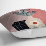 - 8139 - Realhomes Pastel Zemin Üzerinde Yaprak Desenli Dijital Baskılı Modern Yastık Kırlent Kılıfı Realhomes