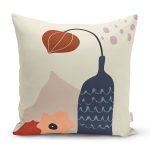 Pastel Zemin Üzerinde Vazo Desenli Dijital Baskılı Modern Yastık Kırlent Kılıfı Realhomes