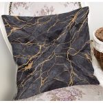 - 8145 - Realhomes  Siyah Zemin Üzerinde Gold Detaylı Mermer Desenli Modern Yastık Kırlent Kılıfı Realhomes