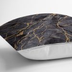- 8145 - Realhomes  Siyah Zemin Üzerinde Gold Detaylı Mermer Desenli Modern Yastık Kırlent Kılıfı Realhomes