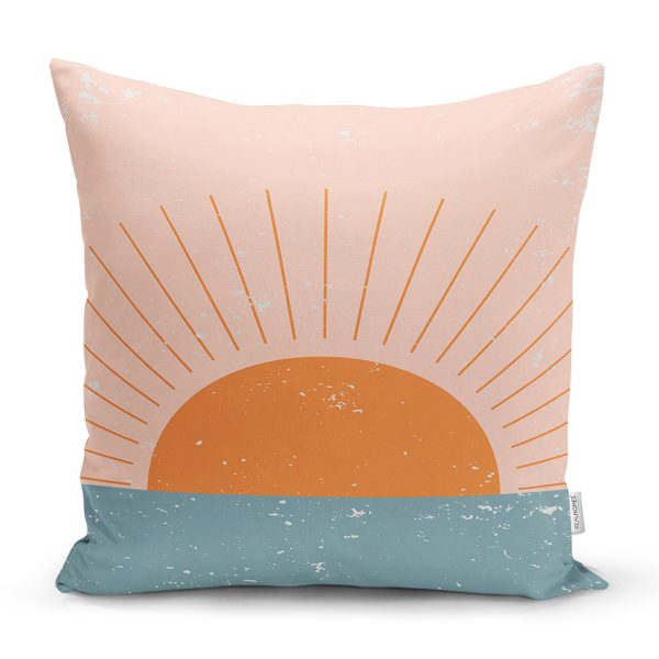 Pastel Zemin Üzerinde Güneş Desenli Dijital Baskılı Modern Yastık Kırlent Kılıfı Realhomes