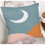 - 8152 - Realhomes  Pastel Zemin Üzerinde Ay Desenli Dijital Baskılı Modern Yastık Kırlent Kılıfı Realhomes