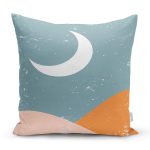 - 8152 - Realhomes  Pastel Zemin Üzerinde Ay Desenli Dijital Baskılı Modern Yastık Kırlent Kılıfı Realhomes