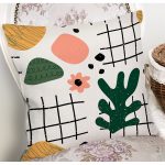 - 8157 - Realhomes Beyaz Zemin Üzerinde Yaprak Desenli Dijital Baskılı Modern Yastık Kırlent Kılıfı Realhomes