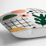 - 8157 - Realhomes Beyaz Zemin Üzerinde Yaprak Desenli Dijital Baskılı Modern Yastık Kırlent Kılıfı Realhomes
