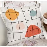 - 8158 - Realhomes Beyaz Zeminli Geometrik Desenli Dijital Baskılı Modern Yastık Kırlent Kılıfı Realhomes