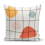 - 8158 - Realhomes Beyaz Zeminli Geometrik Desenli Dijital Baskılı Modern Yastık Kırlent Kılıfı Realhomes