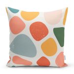 Beyaz Zeminli Geometrik Desenli Dijital Baskılı Modern Yastık Kırlent Kılıfı Realhomes