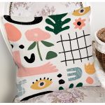 - 8160 - Realhomes Beyaz Zeminli Geometrik Desenli Dijital Baskılı Modern Yastık Kırlent Kılıfı Realhomes