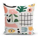 - 8160 - Realhomes Beyaz Zeminli Geometrik Desenli Dijital Baskılı Modern Yastık Kırlent Kılıfı Realhomes