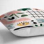 - 8160 - Realhomes Beyaz Zeminli Geometrik Desenli Dijital Baskılı Modern Yastık Kırlent Kılıfı Realhomes