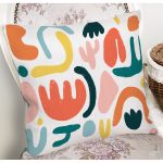 Beyaz Zeminli Geometrik Desenli Dijital Baskılı Modern Yastık Kırlent Kılıfı Realhomes