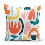 Beyaz Zeminli Geometrik Desenli Dijital Baskılı Modern Yastık Kırlent Kılıfı Realhomes