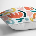 Beyaz Zeminli Geometrik Desenli Dijital Baskılı Modern Yastık Kırlent Kılıfı Realhomes