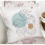 - 8164 - Realhomes Beyaz Zemin Üzerinde Yaprak Desenli Dijital Baskılı Modern Yastık Kırlent Kılıfı Realhomes