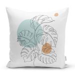 - 8164 - Realhomes Beyaz Zemin Üzerinde Yaprak Desenli Dijital Baskılı Modern Yastık Kırlent Kılıfı Realhomes