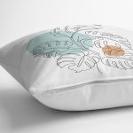 - 8164 - Realhomes Beyaz Zemin Üzerinde Yaprak Desenli Dijital Baskılı Modern Yastık Kırlent Kılıfı Realhomes