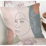 - 8165 - Realhomes Pastel Zemin Üzerinde Onedraw Çizimli Bayan Silüeti Yastık Kırlent Kılıfı Realhomes