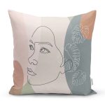 - 8165 - Realhomes Pastel Zemin Üzerinde Onedraw Çizimli Bayan Silüeti Yastık Kırlent Kılıfı Realhomes