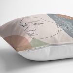 - 8165 - Realhomes Pastel Zemin Üzerinde Onedraw Çizimli Bayan Silüeti Yastık Kırlent Kılıfı Realhomes