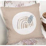 - 8167 - Realhomes Pastel Zemin Üzerinde Onedraw Çizimli Yaprak Desenli Yastık Kırlent Kılıfı Realhomes