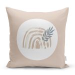 - 8167 - Realhomes Pastel Zemin Üzerinde Onedraw Çizimli Yaprak Desenli Yastık Kırlent Kılıfı Realhomes