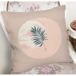 Pastel Zemin Üzerinde Yaprak Desenli Dijital Baskılı Modern Yastık Kırlent Kılıfı Realhomes