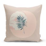 Pastel Zemin Üzerinde Yaprak Desenli Dijital Baskılı Modern Yastık Kırlent Kılıfı Realhomes