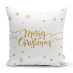 - 8201 - Realhomes Beyaz Zemin Üzerinde Gold Detaylı Kartaneli Merry Christmas Yazılı Kırlent Kılıfı Realhomes