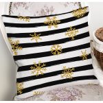 Beyaz Zemin Üzerinde Siyah Çizgili Gold Detaylı Kartanesi Yastık Kırlent Kılıfı Realhomes