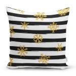 Beyaz Zemin Üzerinde Siyah Çizgili Gold Detaylı Kartanesi Yastık Kırlent Kılıfı Realhomes