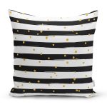 - 8207 - Realhomes Beyaz Zemin Üzerinde Siyah Çizgili Gold Puantiyeli Modern Yastık Kırlent Kılıfı Realhomes