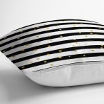 - 8207 - Realhomes Beyaz Zemin Üzerinde Siyah Çizgili Gold Puantiyeli Modern Yastık Kırlent Kılıfı Realhomes