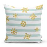 Beyaz Zemin Üzerinde Renkli Çizgili Gold Detaylı Kartanesi Desenli Kırlent Kılıfı Realhomes