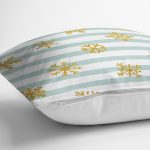 Beyaz Zemin Üzerinde Renkli Çizgili Gold Detaylı Kartanesi Desenli Kırlent Kılıfı Realhomes