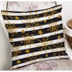 - 8209 - Realhomes Beyaz Zemin Üzerinde Siyah Dekoratif Çizgili Gold Desenli Kartanesi Kırlent Kılıfı Realhomes