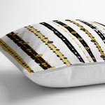 Beyaz Zemin Üzerinde Gold Çizgili Dijital Baskılı Modern Yastık Kırlent Kılıfı Realhomes