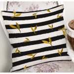 Beyaz Zemin Üzerinde Siyah Çizgili Gold Detay Yapraklı Yastık Kırlent Kılıfı Realhomes