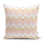 - 8213 - Realhomes Pembe Zemin Üzerinde Gold Detaylı Renkli Zigzag Desenli Yastık Kırlent Kılıfı Realhomes
