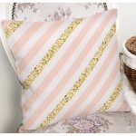 Beyaz Zeminli Pembe Yatay Çizgili Dijital Baskılı Modern Yastık Kırlent Kılıfı Realhomes