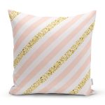Beyaz Zeminli Pembe Yatay Çizgili Dijital Baskılı Modern Yastık Kırlent Kılıfı Realhomes