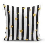 Beyaz Zemin Üzerinde Gold Detaylı Çizgili Yastık Kırlent Kılıfı Realhomes