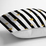 Beyaz Zemin Üzerinde Gold Detaylı Çizgili Yastık Kırlent Kılıfı Realhomes