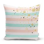 Beyaz Zemin Üzerinde Renkli Yatay Çizgili Gold Detaylı Yastık Kırlent Kılıfı Realhomes