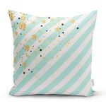 Beyaz Zemin Üzerinde Renkli Yatay Çizgili Gold Detaylı Yastık Kırlent Kılıfı Realhomes